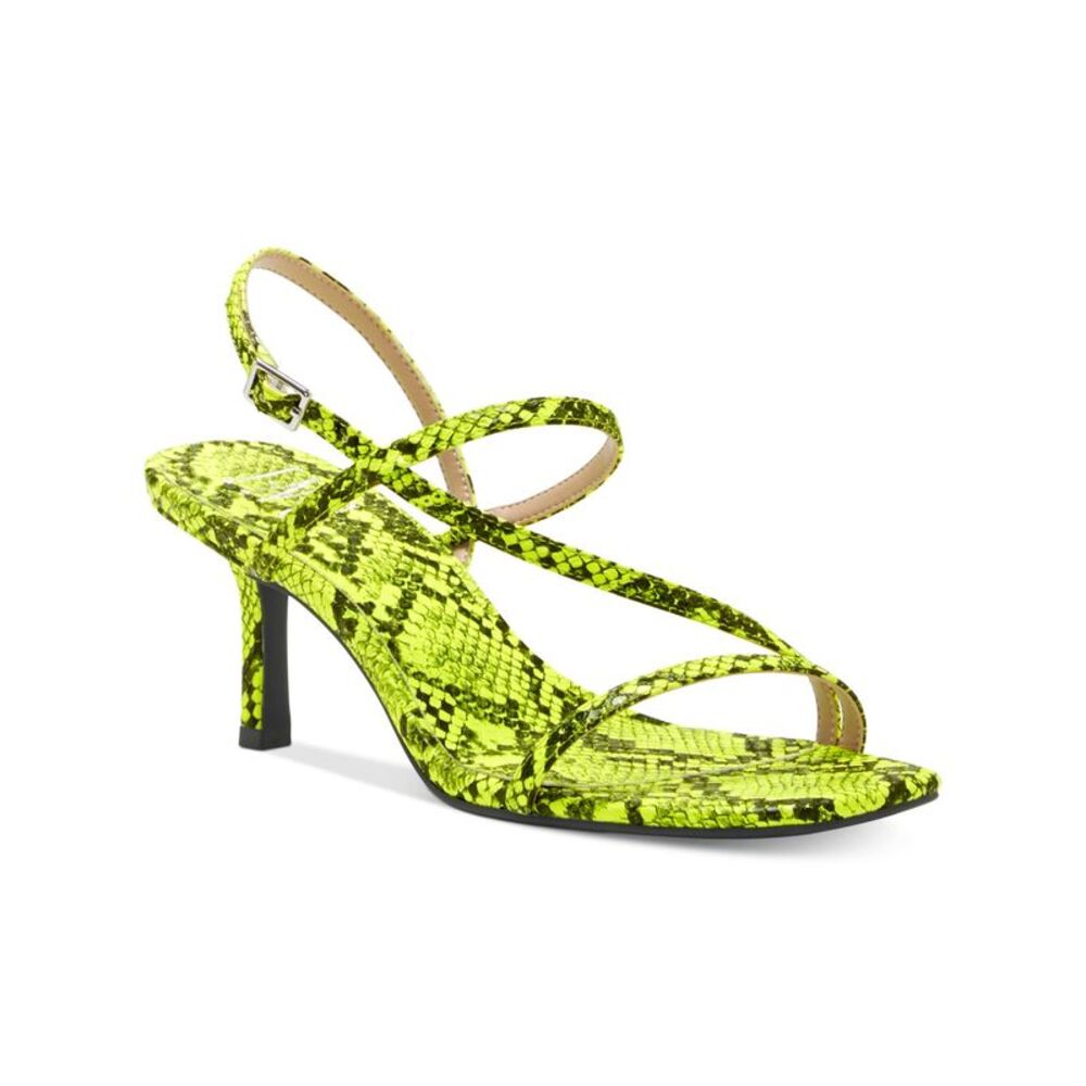 INC Womens Yellow Snake Strappy Loreline Square Toe Stiletto Buckle Sandals 6 M
